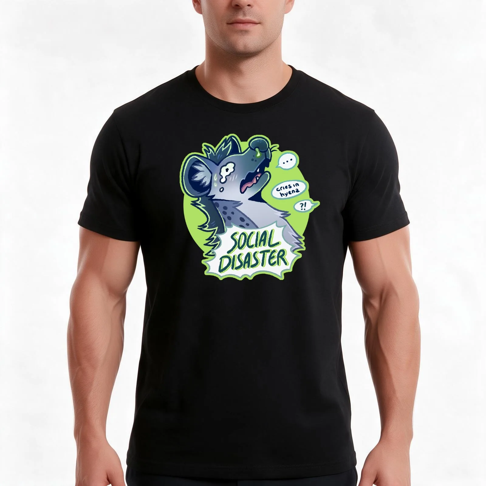 Hyena - Social Disaster T-Shirt, Summer Casual Cotton Tee, Oversized Streetwear Tops, Vintage Graphic Print, Unisex Men Women