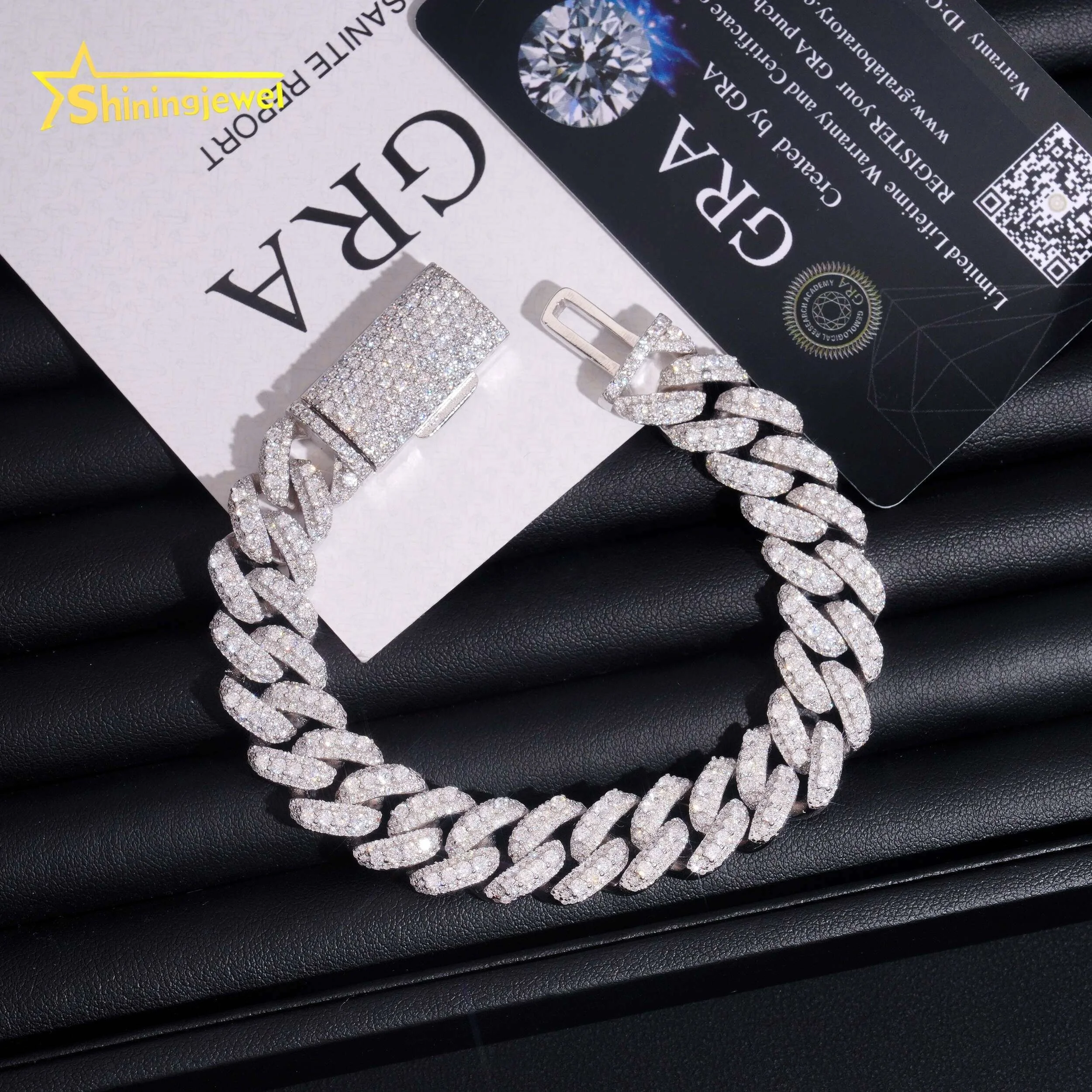 Design Hip New Hop Pass Diamond Tester 925 Silver Iced Out 13mm VVS Moissanite Cuban Link Bracelet.