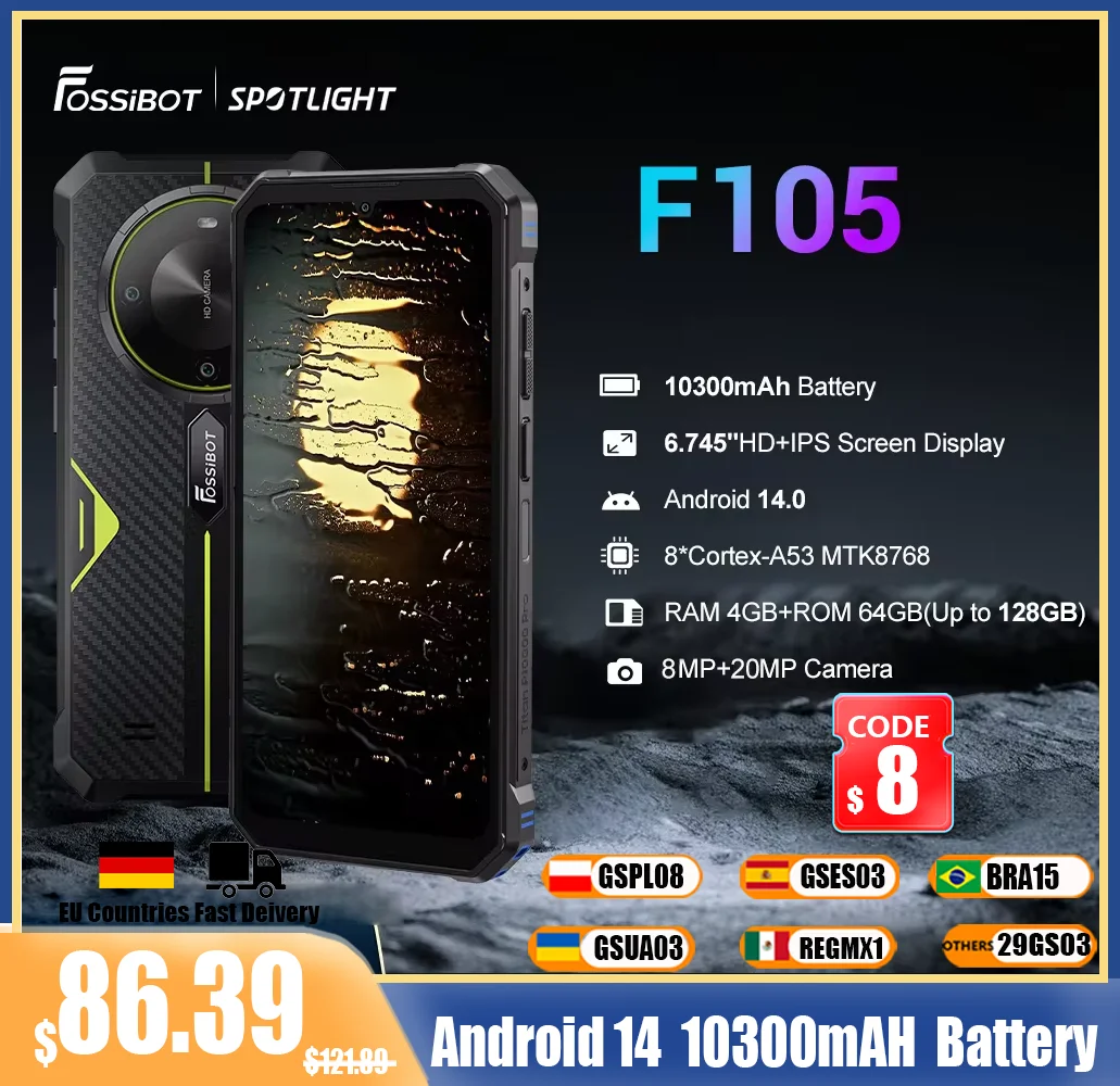 [World Premeire]FOSSiBOT F105 Rugged Smartphone Android 14 OS 10300mAh 12+64GB Mobile Phone 20 MP Camera 6.745