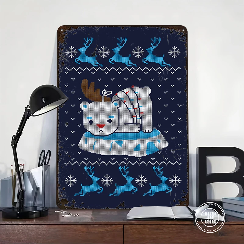 Sad Reindeer Bear Lightly 3D Tin Poster Customized Wall Art Vintage Metal Signs for Fans Room Home Decoration Garage Accessories