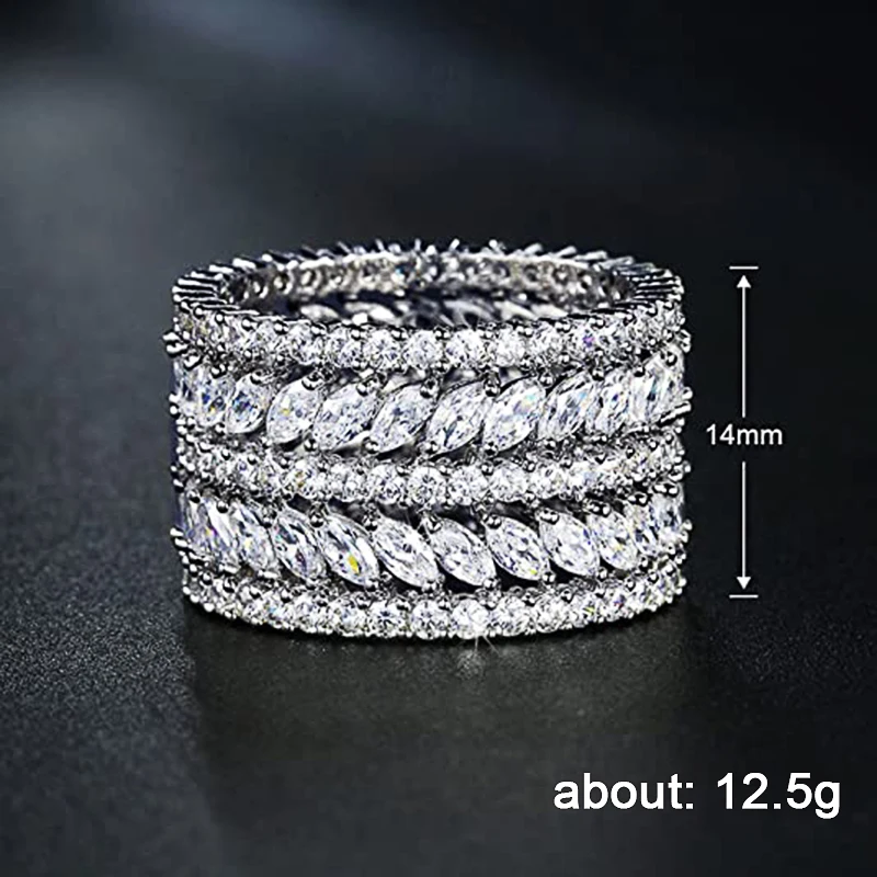 Huitan Sparkling CZ Fashion Promise Rings for Women Silver Color Modern Wide Rings Office Lady\'s Daily Wearable Party Jewelry