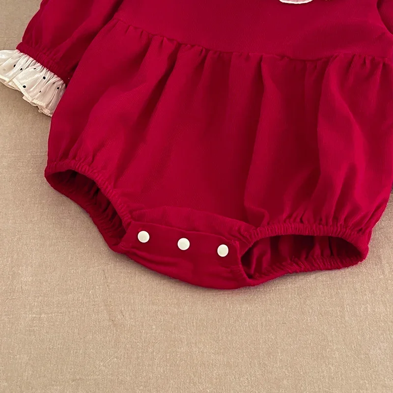 New Christmas Newborn Baby Romper Infant Girls Cottom Red Jumpsuit Lace Princess Toddler New Year Cute Xmas Costumes Clothing ﻿