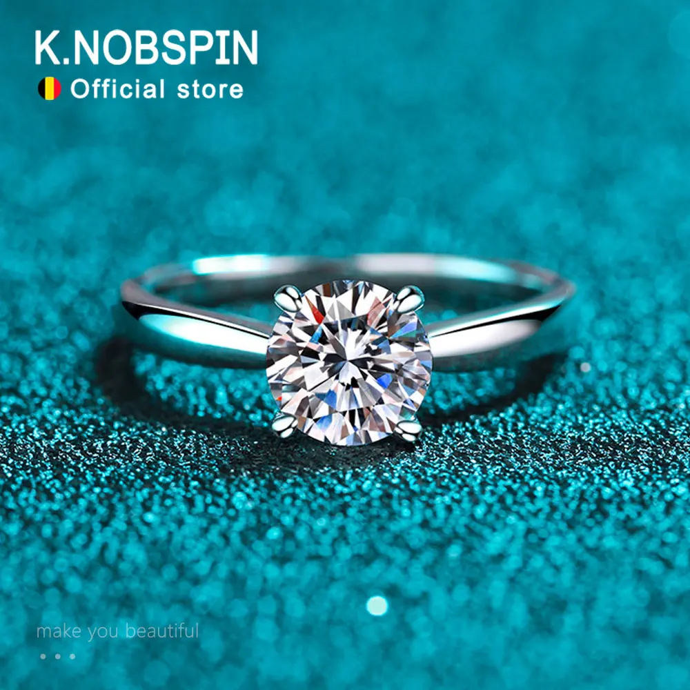 

KNOBSPIN D VVS1 Кольца с муассанитом для женщин и мужчин, 4-зубчатое обручальное кольцо Solitiare с бриллиантом и сертификатом GRA, серебро s925
