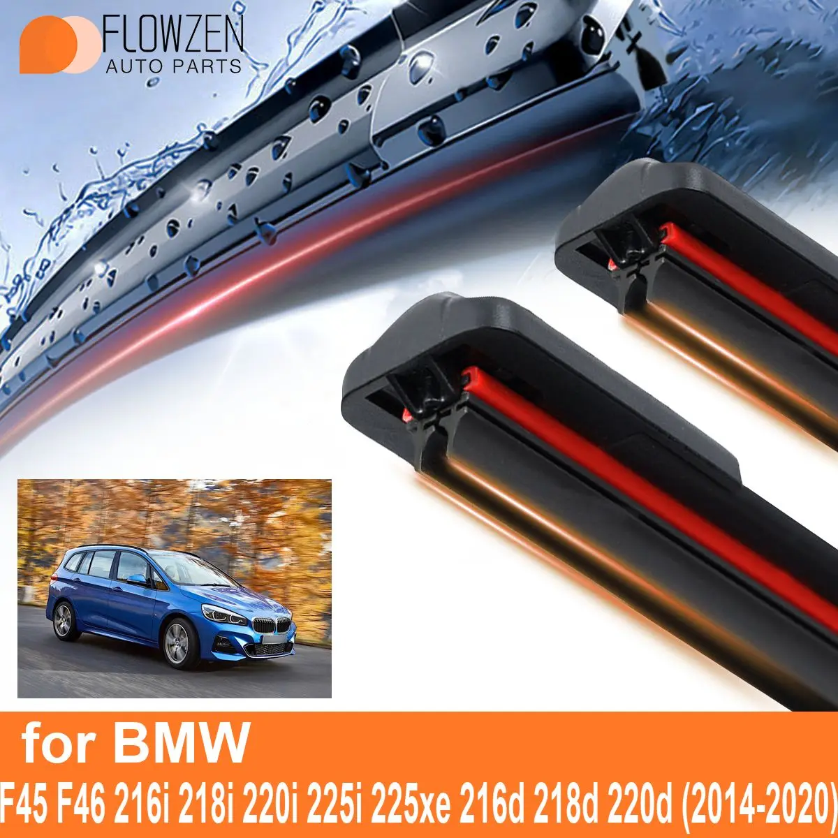 Car Windshield Wiper Blades for BMW F45 F46 216i 218i 220i 225i 225xe 216d 218d 220d Double Rubber Frameless Bracketless