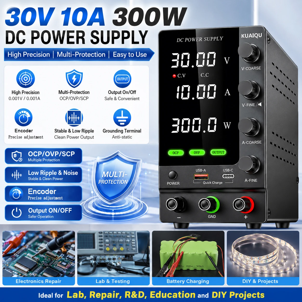 KUAIQU 30V 60V 120V Optional Hochpräzises Labor-Netzteil für Elektronikreparatur, PCB-Testnetzteil OCP/OVP/SCP, Versand aus Polen