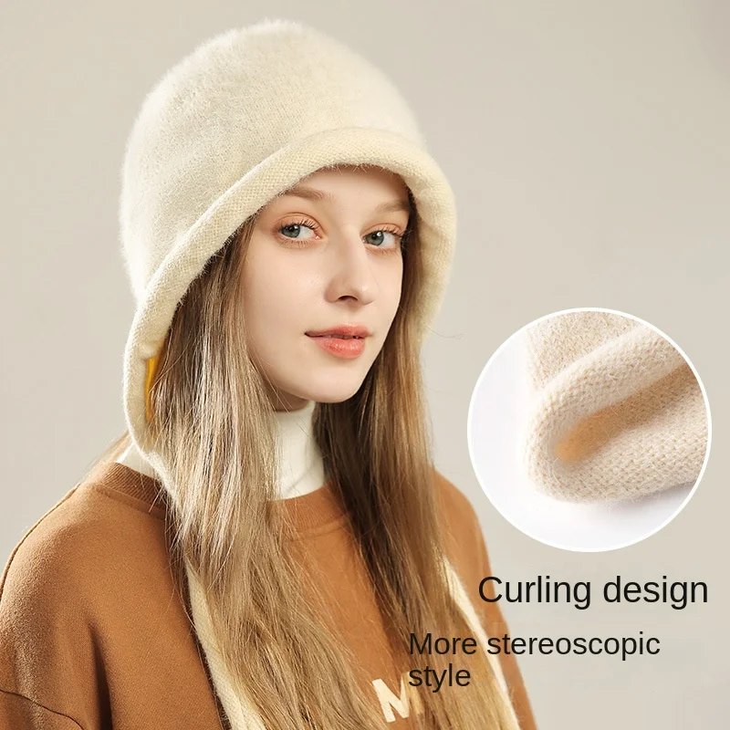 Imitation Mink Fur Beanie Autumn Winter Women Warm Japanese Knit Fluffy Trapper Hat Pile Caps Men Ear Protection Pullover Bonnet