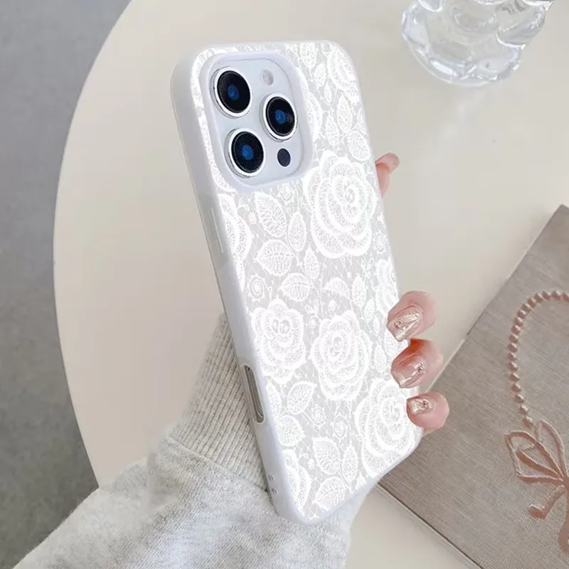 White Lace Flower Pattern Phone Case For Samsung Galaxy A16 A26 A36 A56 A55 S25 FE S24 Ultra S23 Plus S22 Shockproof Cover Cases