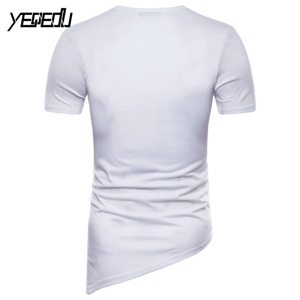 #4101 Bandage Hip Hop T Shirt Men Short Sleeve Black/White Asymmetrical Hem Punk Style Tee Shirt Homme Mens Clothing Euro Size