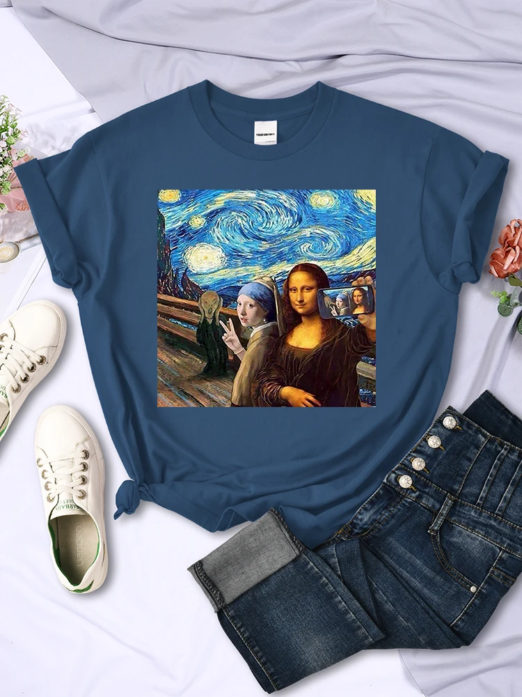 Picture Of Me And Mona Lisa Print T-Shirt Fashion Brand Tshirt Women'S Summer Comfortable Tshirts Breathable Casual Women Tops