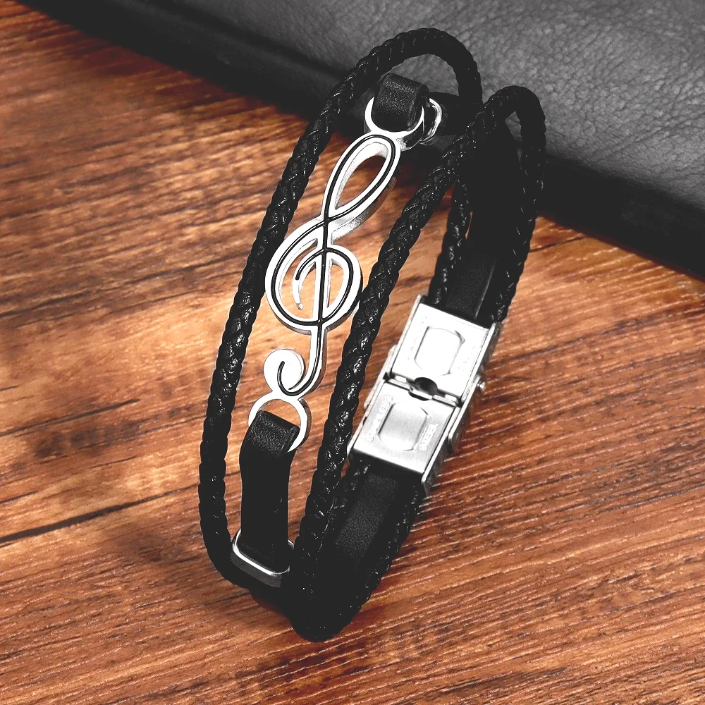 

Vintage Multi-Layer Leather Woven Music Note Bracelet Charming Men's Bracelet Fashion Hip-Hop Punk Accessories Jewelry Wholesale