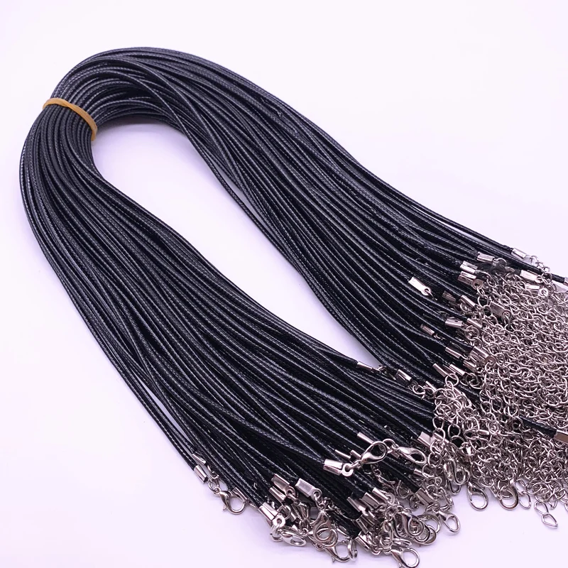 New 5pcs 2mm Leather Cord Wax Rope Chain Necklace Extender Chain Lobster Clasp DIY Jewelry Accessories