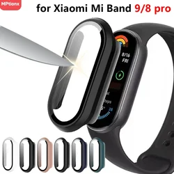 PC Case+Glass for Xiaomi Mi Band 9 Tempered Glass Anti-scratch Film Bumper Protective Full Cover for Mi Band 8 pro Accessorie