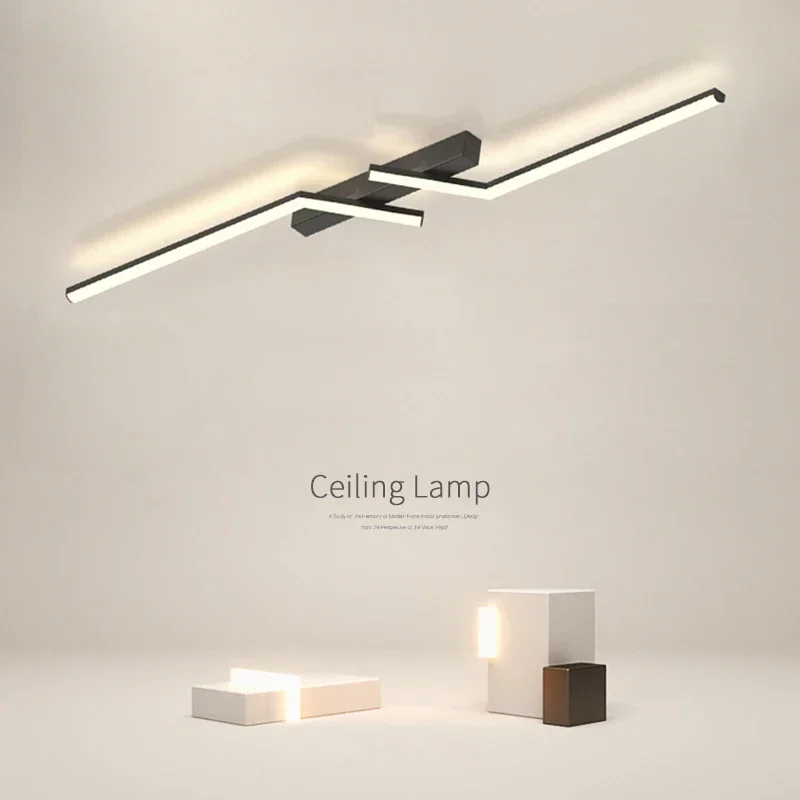 Moderna linea LED lampada da soffitto soggiorno moderno sala da pranzo camera da letto principale studio apparecchio oro nero plafoniere illuminazione