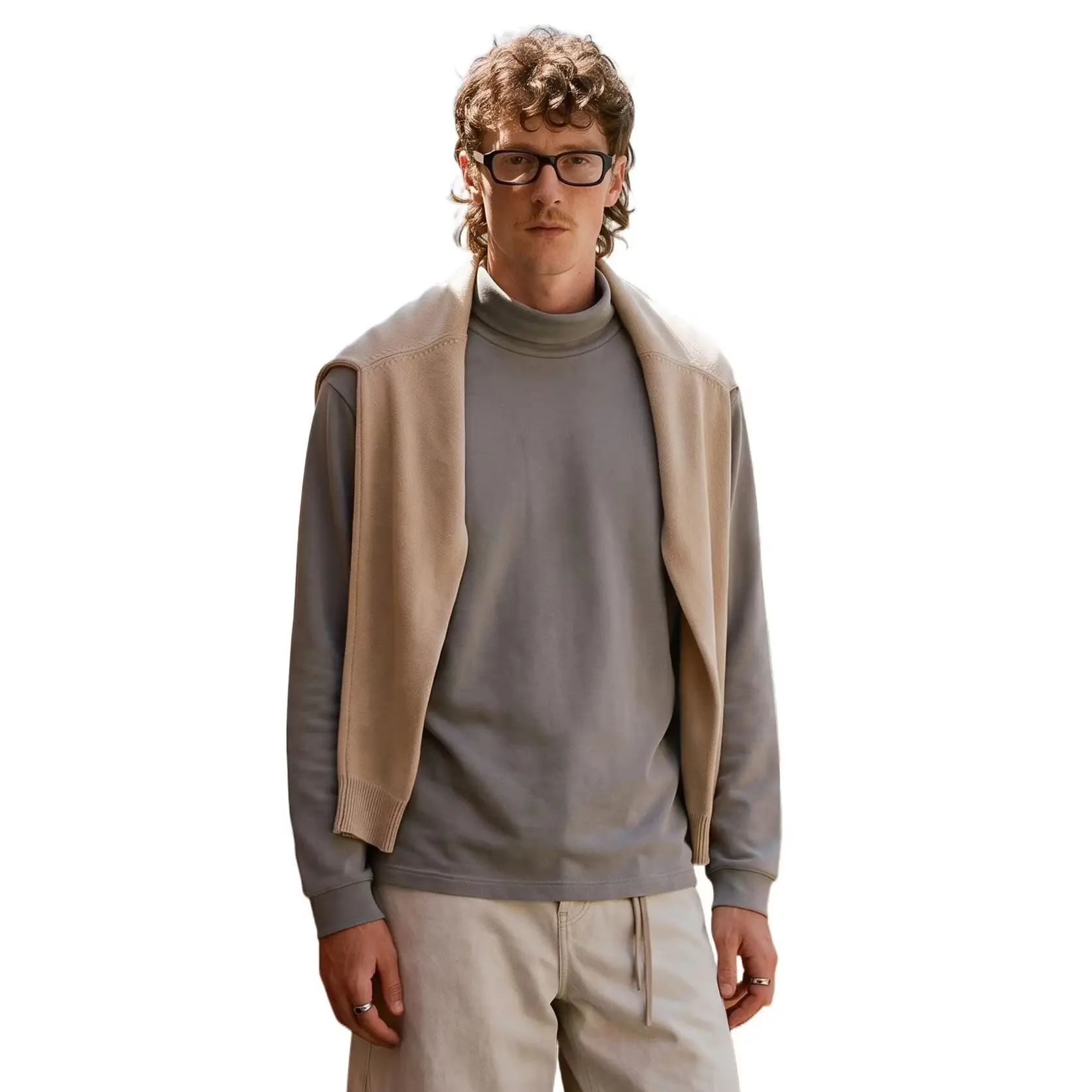Casual Flocked High‑Neck Long‑Sleeve Garment 2026 Autumn Debut Mulberry Silk Wool Warm‑Keeping Tee Minimalist Daily Unisex