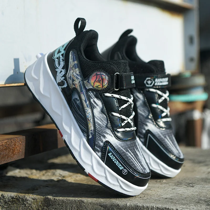 

2025 New Girls' Wheel Shoes (Spring & Autumn): Rotating Buckle Light-Up Sneakers, Older Kids' Roller Skates