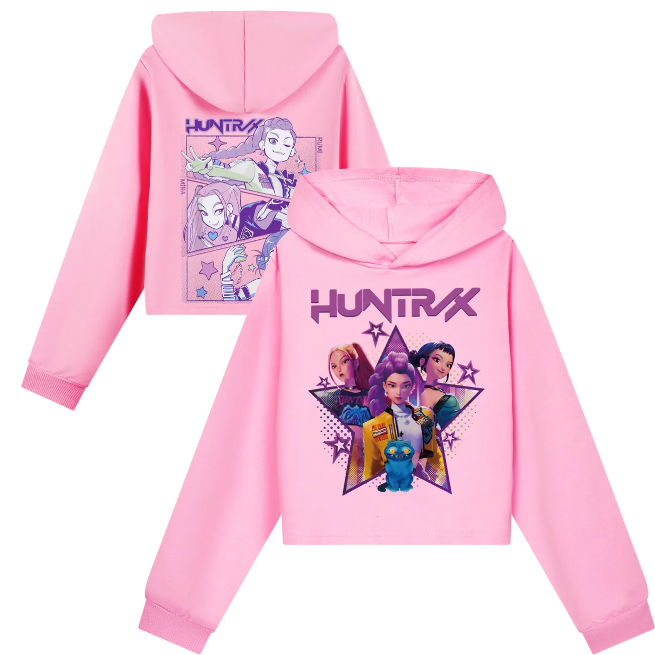 K Pop Demon Hunters Disfraz para niños Suéter con estampado de Halloween para niña Conjunto de suéter corto con estampado de dos caras