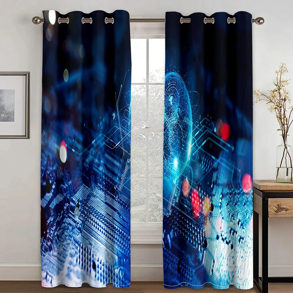 Cyberpunk VR Digital Art Curtains 2 Panels Modern Tech Window Drapes Living Room Bedroom Gaming Room Decor