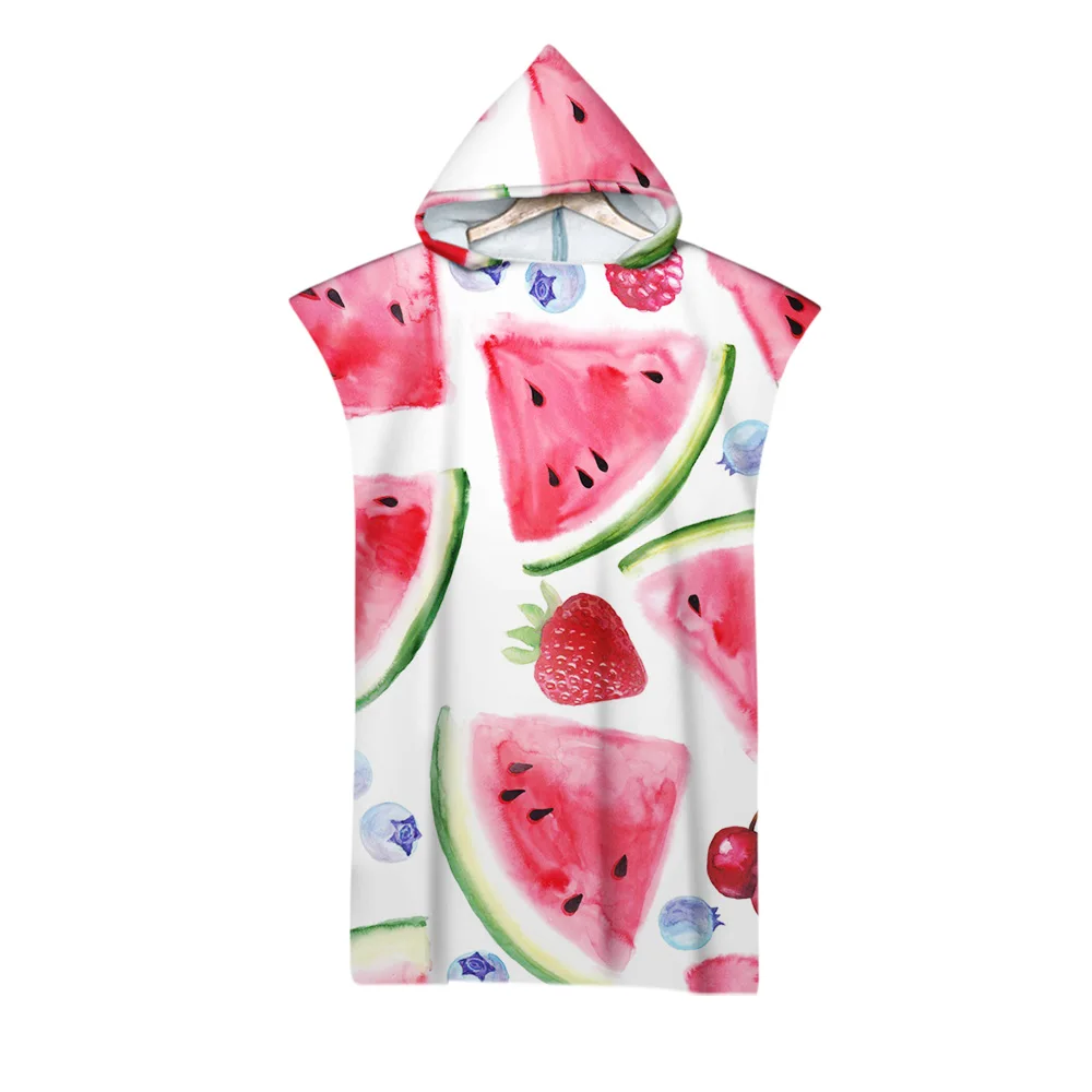 Unisex Hooded Poncho Towel,Adult,Kids Surf Swim,Beach Changing Robe,Holiday Gift,Fruit,Watermelon,Tropical Leaf, Drop Shipping