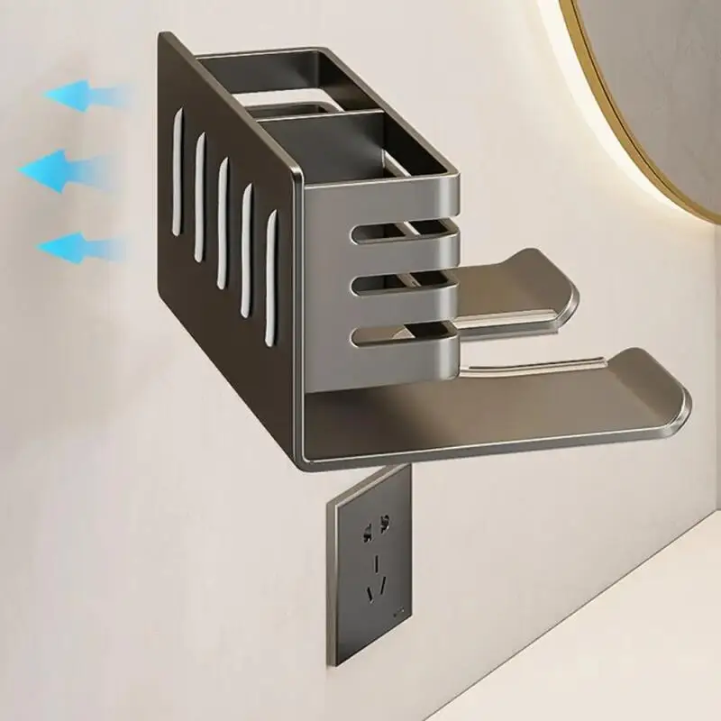 Wall Mounted Bathroom Shelf No Drill Multifunctional Storage Shelves Organizer with Hair Dryer Holder Toilet Cradle view 5