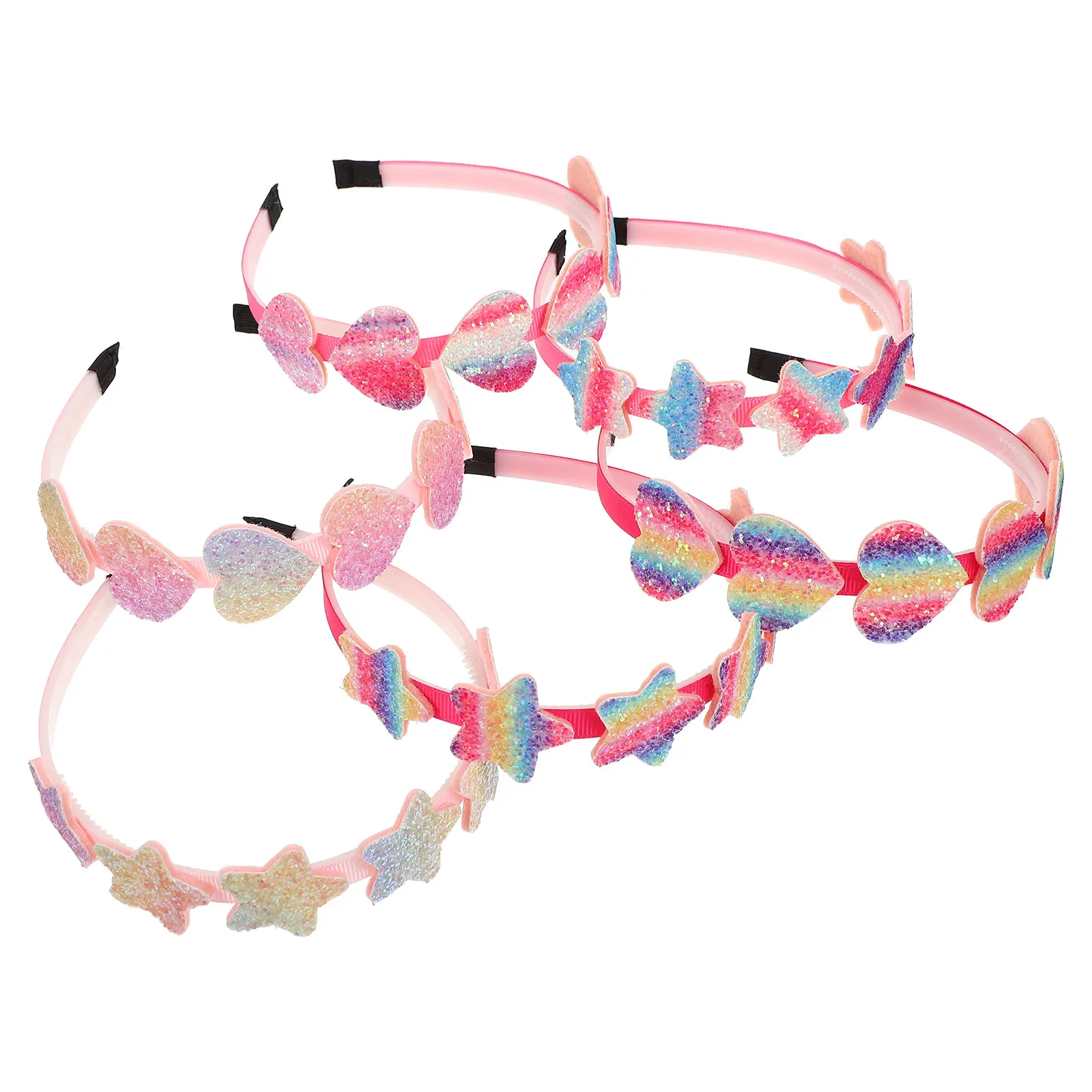 

6pcs Rainbow Hairb s Kids Heart Shaped Hoops Lightweight Comfortable Birthday Party Cosplay Photo Props Sequin Design