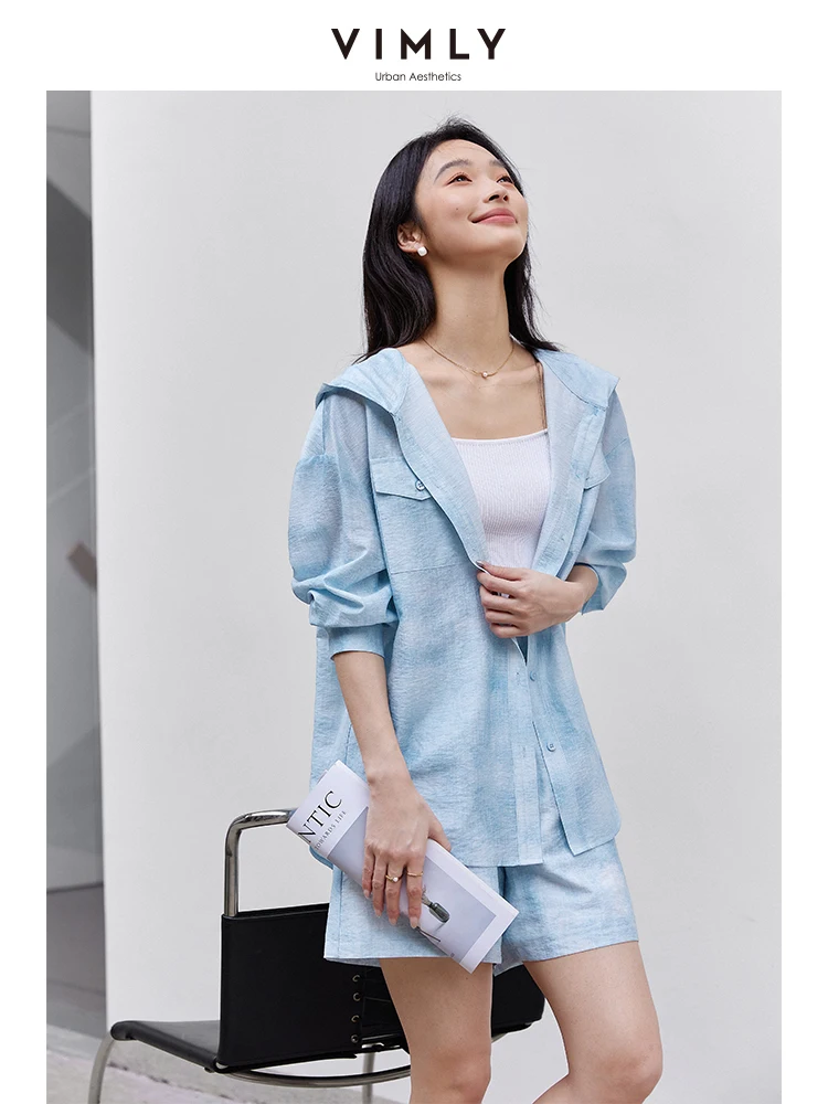 ชุดเซ็ทเสื้อยืดแขนยาวมีฮู้ดและกางเกงขาสั้นลำลองสไตล์วีมลี่สำหรับผู้หญิง ลายไล่เฉดสี เรียบง่าย สไตล์วันหยุดฤดูใบไม้ผลิ 2025