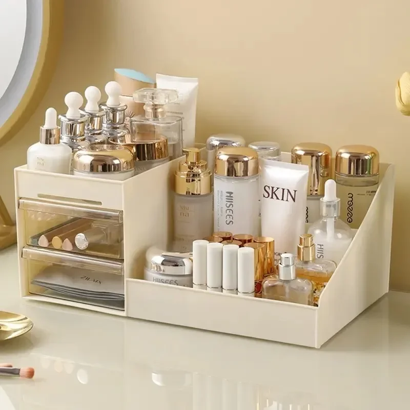 

Transparent Drawer Style Makeup Box Dormitory Organizer Plastic Cosmetics Skincare Dressing Table Desktop Storage Box