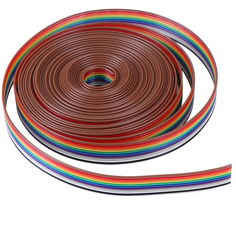1roll 5 meters/lot  Color Rainbow Ribbon Cable Wire Ribbon Cable 10 WAY Flat Cable