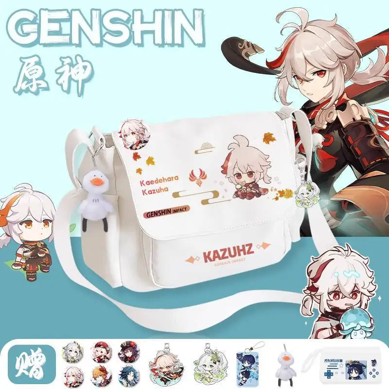 

Genshin Impact Zhongli Xiao Kaedehara Kazuha Collaboration Crossbody Student Tote Canvas Shoulder Bag Anine