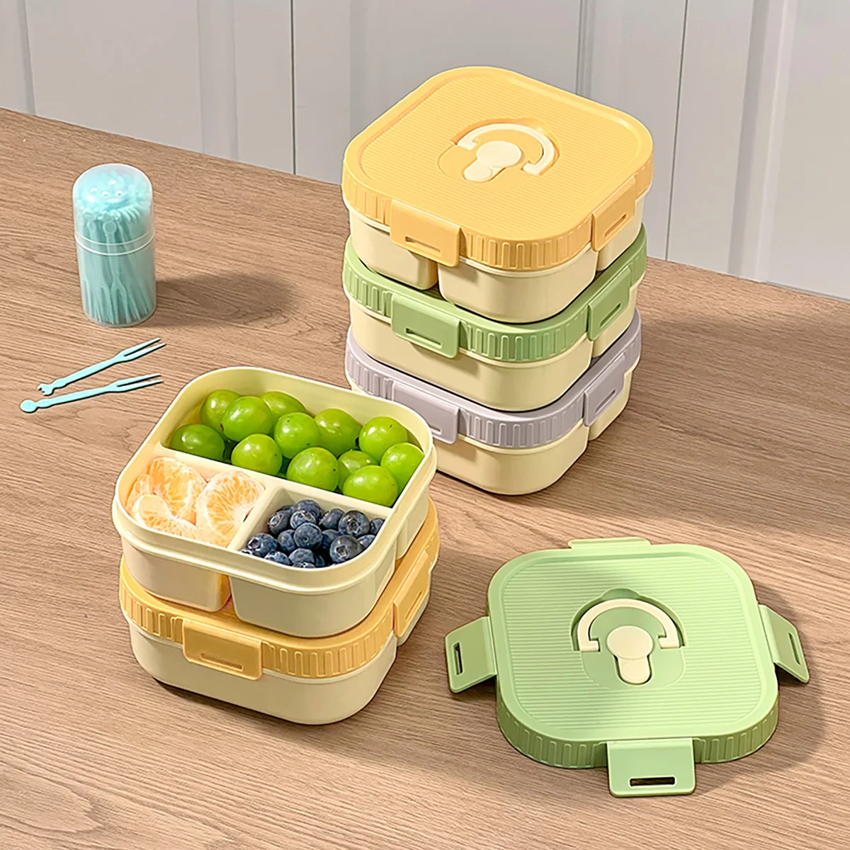 WORTHBUY Tragbare Kunststoff-Lunchbox mit Fach, mikrowellengeeignet, Obstsalat-Lunchbehälter, für Kinder, Studenten, auslaufsichere Bento-Box – Detail 1