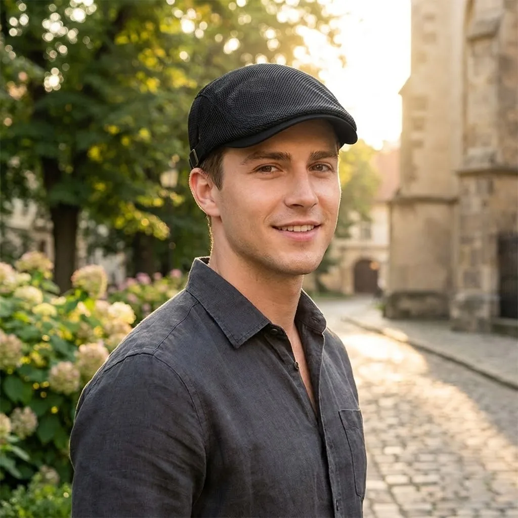 Neue Hochwertige Lässige Outdoor-Baskenmütze für Herren, Atmungsaktive Mesh-Kappe, Frühling-Sommer Verstellbare Dünne Sonnenhüte, Flache Gorras