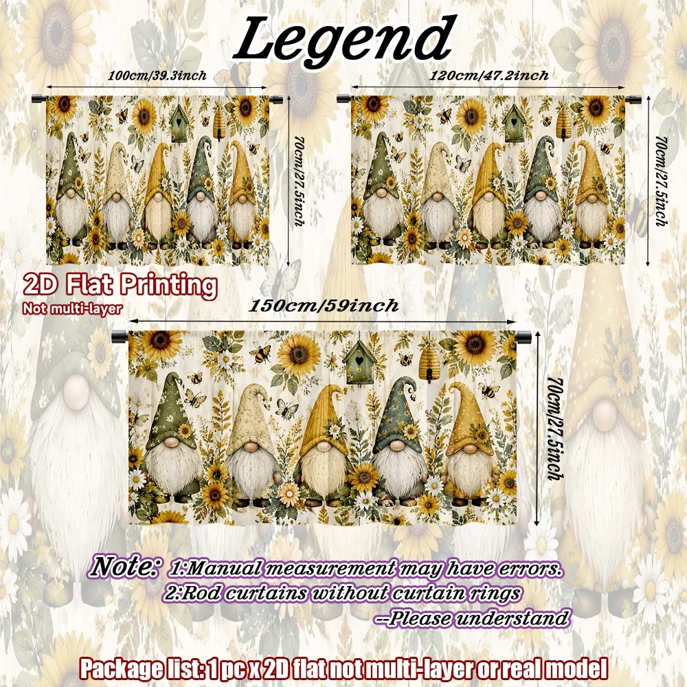 2D flat 1pc European style cabinet curtains Summer Sunflower Gnomes(1) Digital printing Suitable for cabinets, cafes, balcony