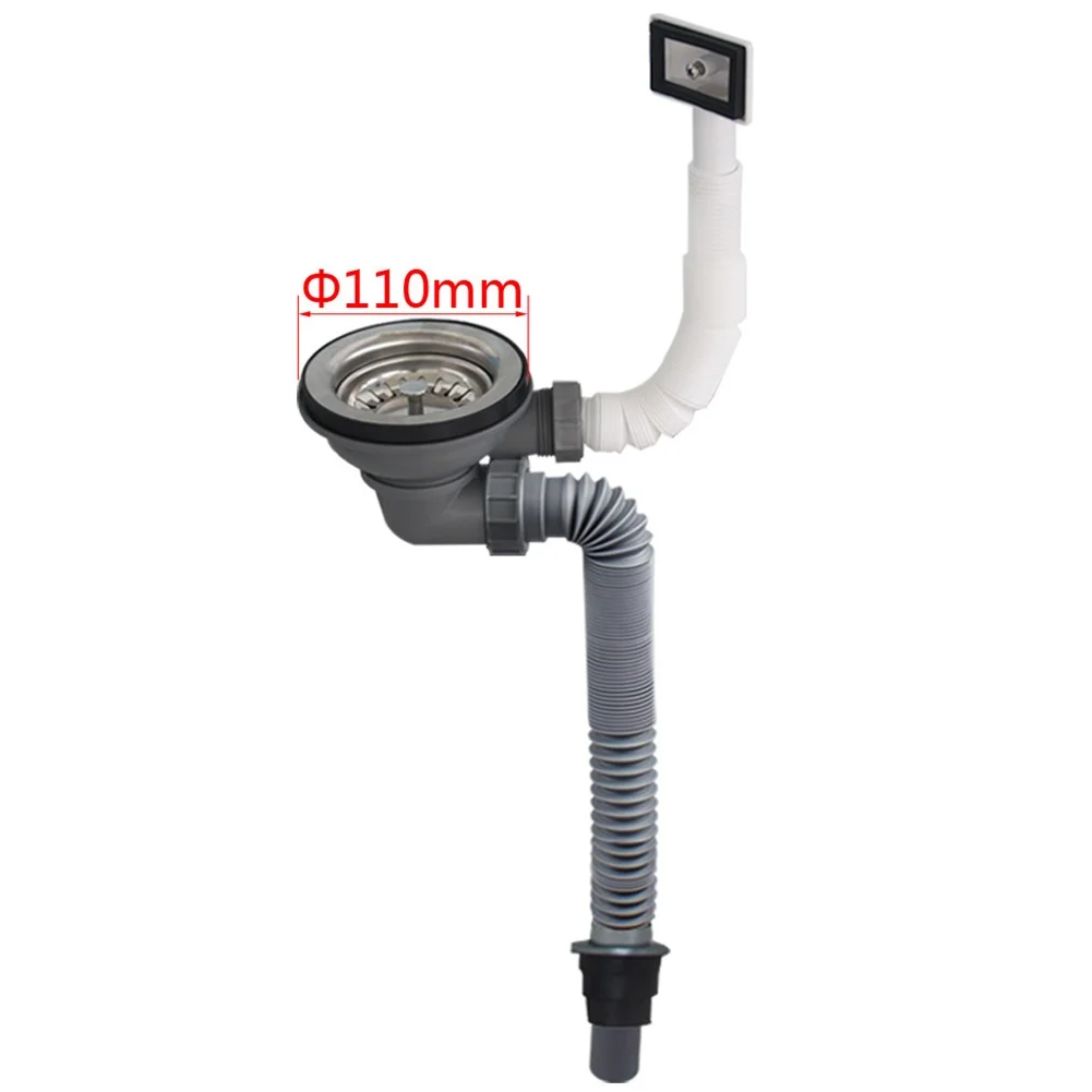 SUS304 Sink Basket Strainer for Kitchen with Side Drain Outlet 110mm 114mm Telescopic Pipe 300mm to 830mm Easy Install