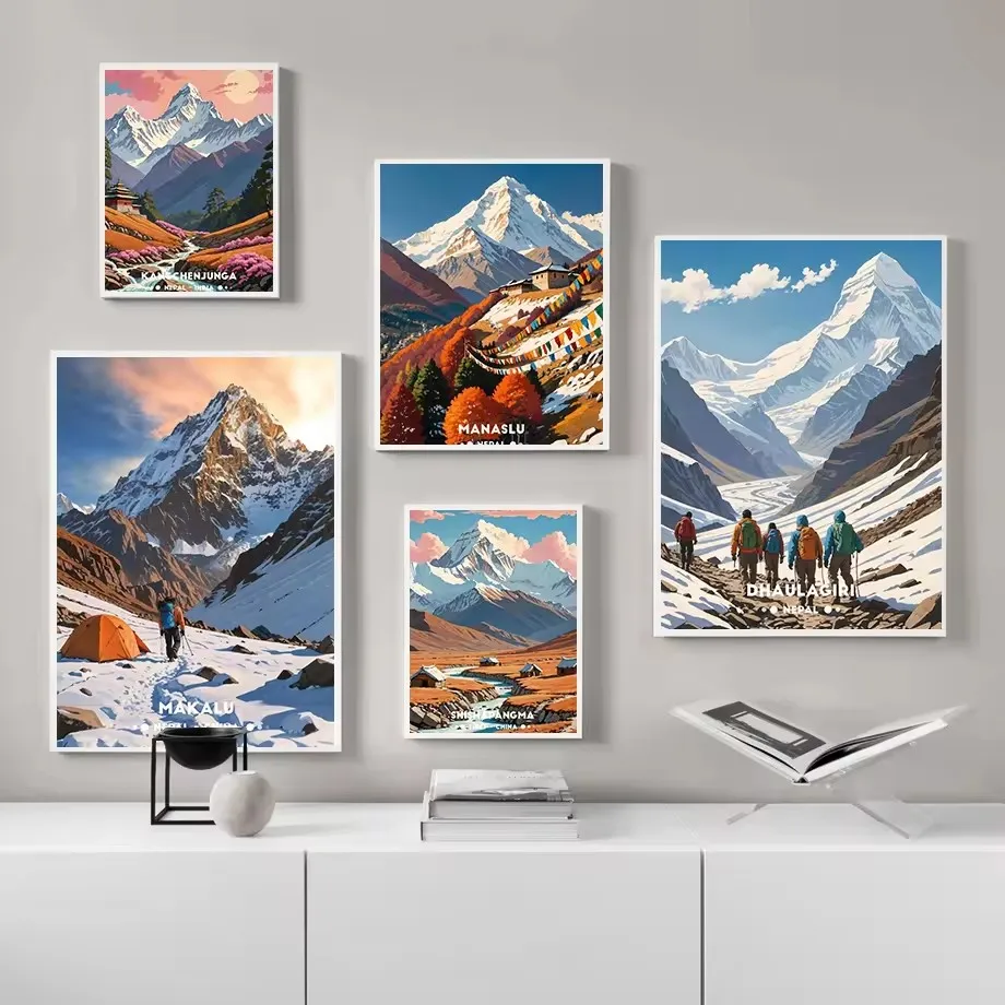 مذهلة المشهد الجبلي الملصقات الهيمالايا نيبال الهند التخييم يطبع مغامرة حائط لوح رسم صور ديكور غرفة المنزل #3