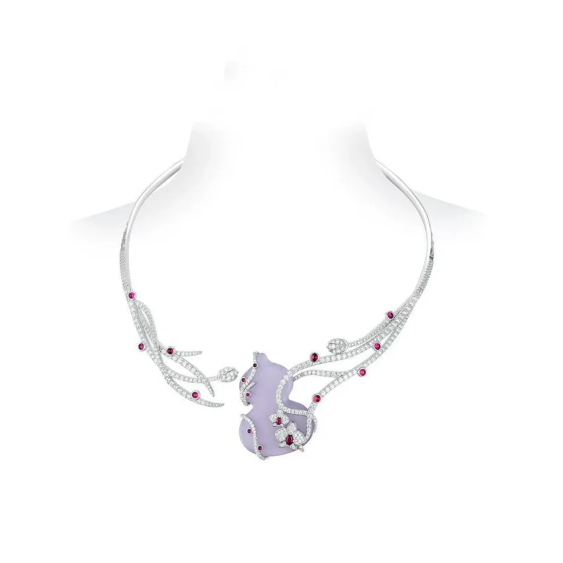 Bellux Luxury Jewelry Set 925 Silver Purple Gourd Ruby Banquet Party Fashion Necklace Bracelet Earrings Vine Flower Gift
