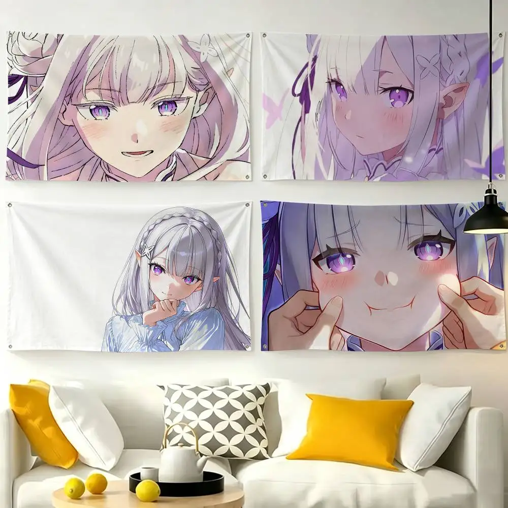 Anime R-Re Zero Emilia  Flag Suitable For Party Club Outdoor Interior Wall Decoration Banner Fans Gift