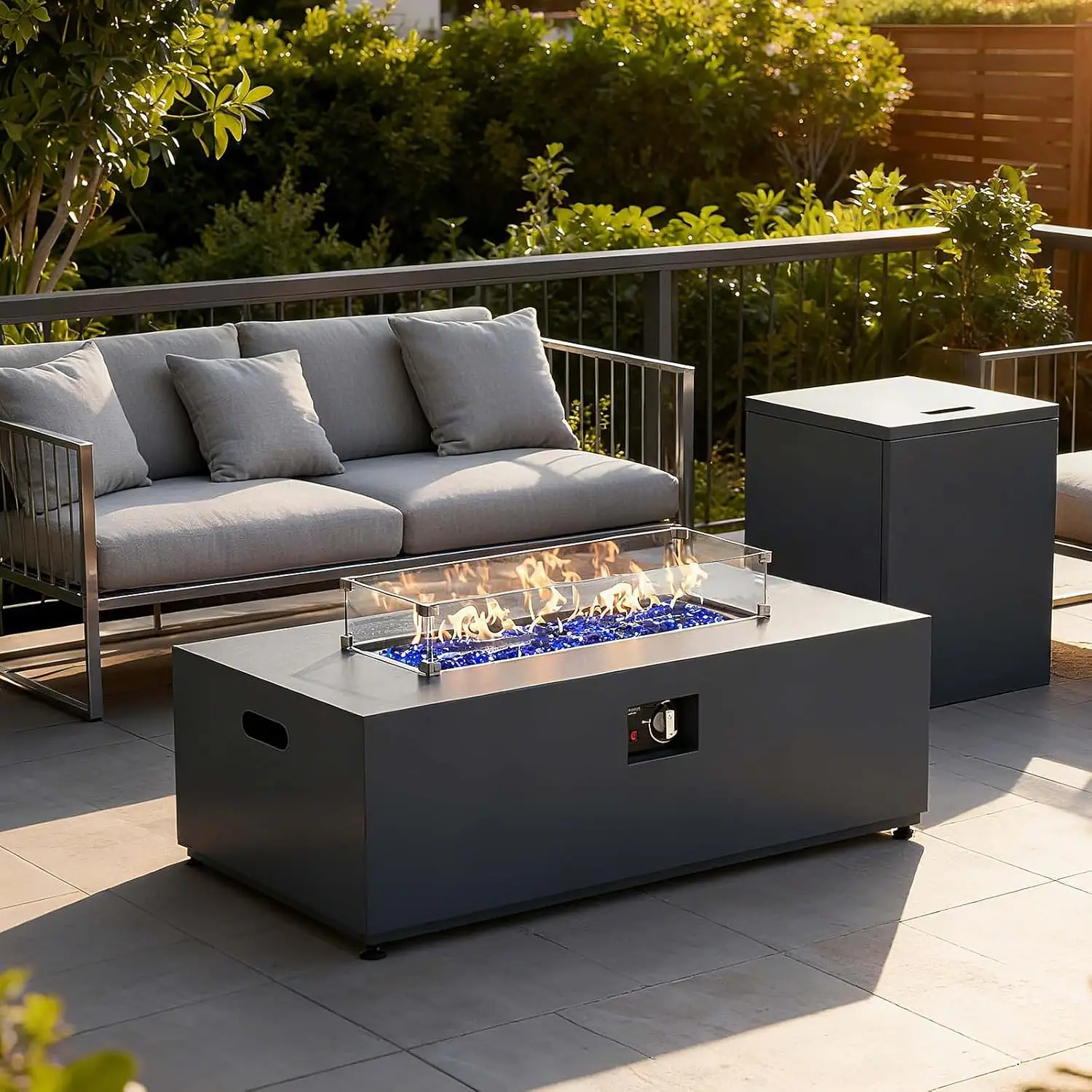 

42in 55000BTU Rectangular Aluminum Propane Fire Pit Table with Tank Holder & Waterproof Cover, Customized