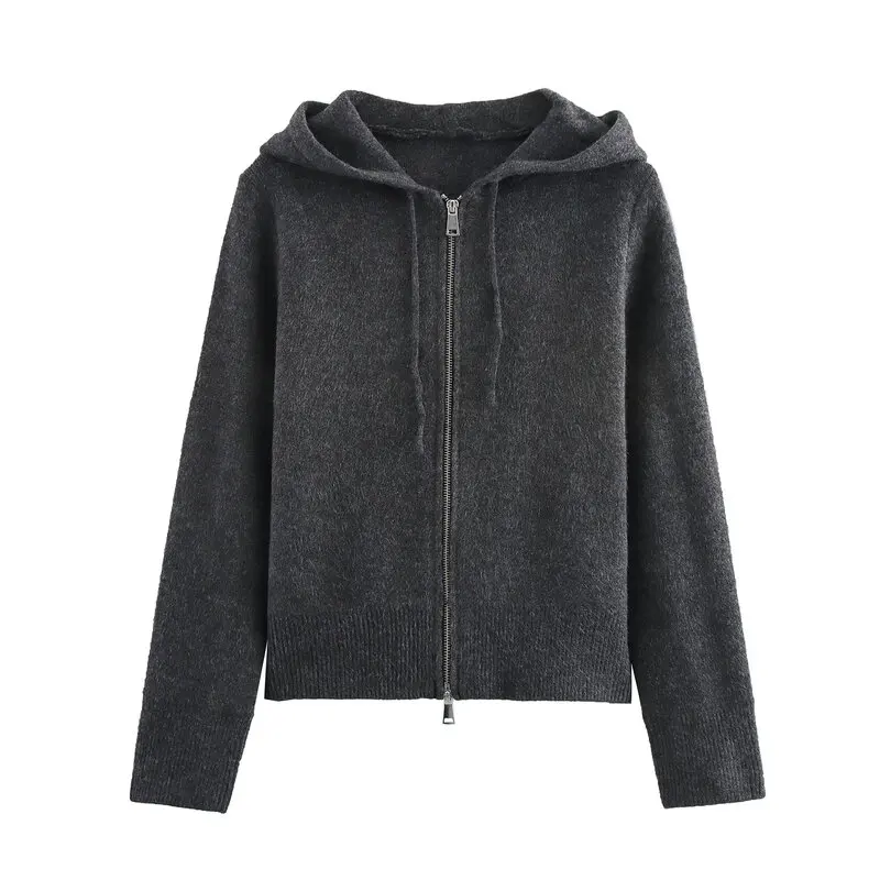 Spring 2025 Women's Faion Hooded Long Sve Flat Knit Sweatirt Versatile Simple Design Commute Sle Regular Length Card...