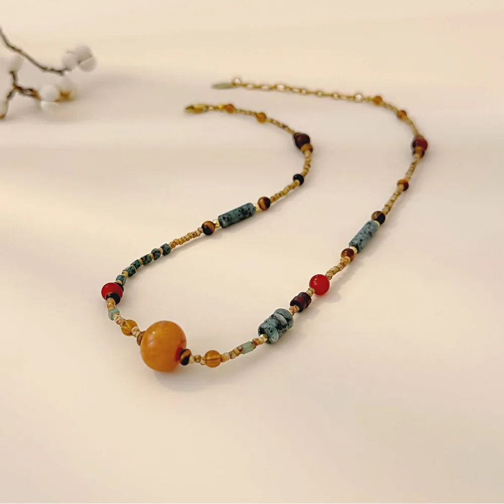 New Style Beeswax Beads Necklace Ethnic Style Personality Temperament Versatile Clavicle Chain Niche Design Necklace for Women