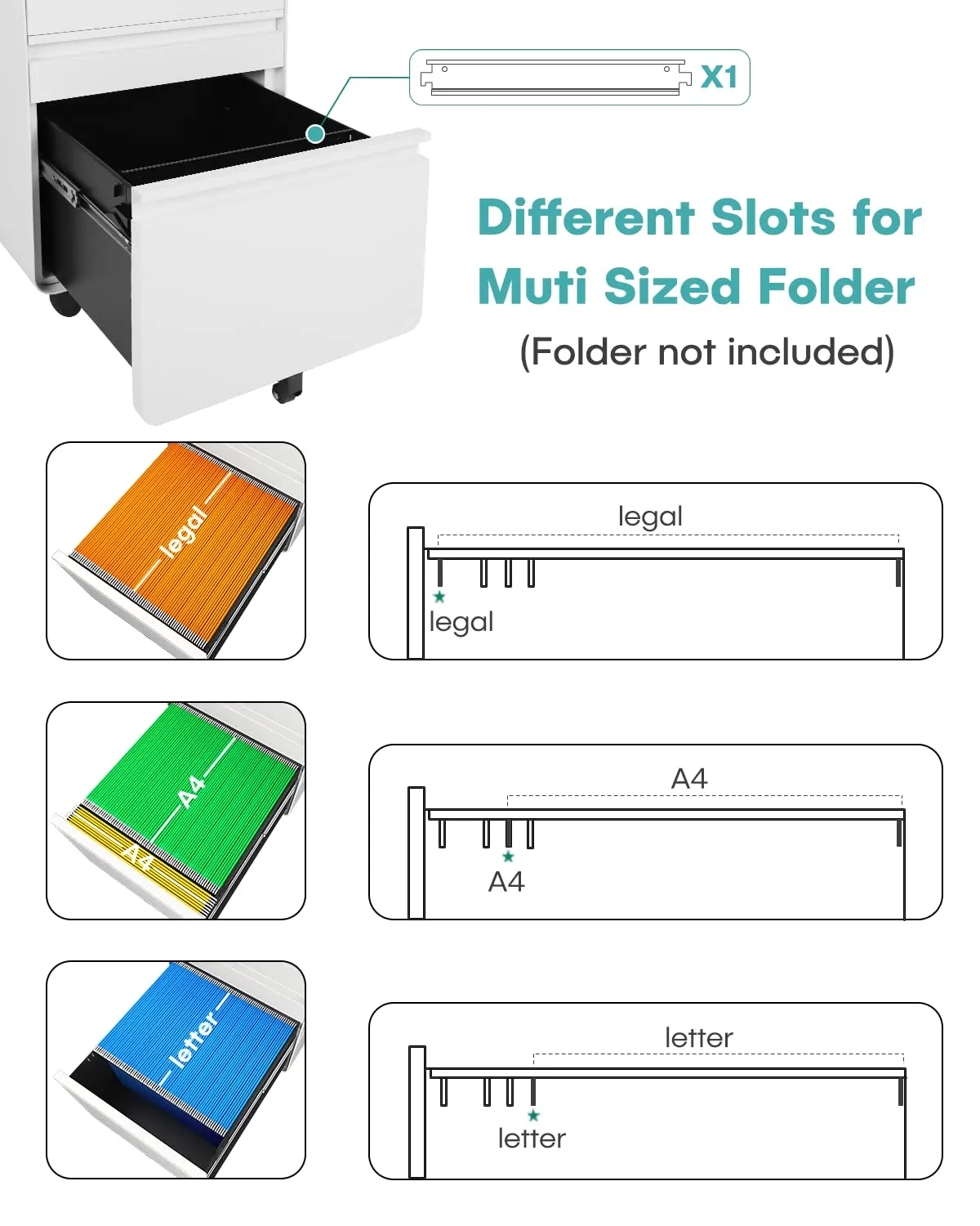 3-Drawer Metal Rolling File Cabinet Under Desk Mobile Storage Office Organizer White, Customized