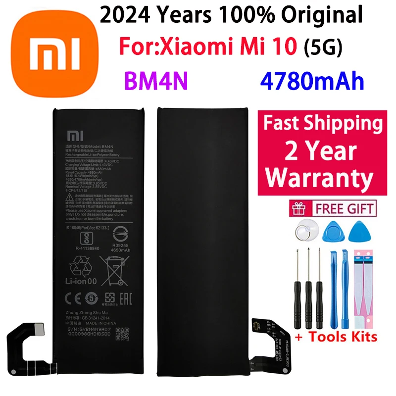 

New Xiao mi 100% Genuine Original Phone Replacement 4780mAh Battery BM4N For Xiaomi Mi 10 Mi10 5G bateria Batteries Fast Ship