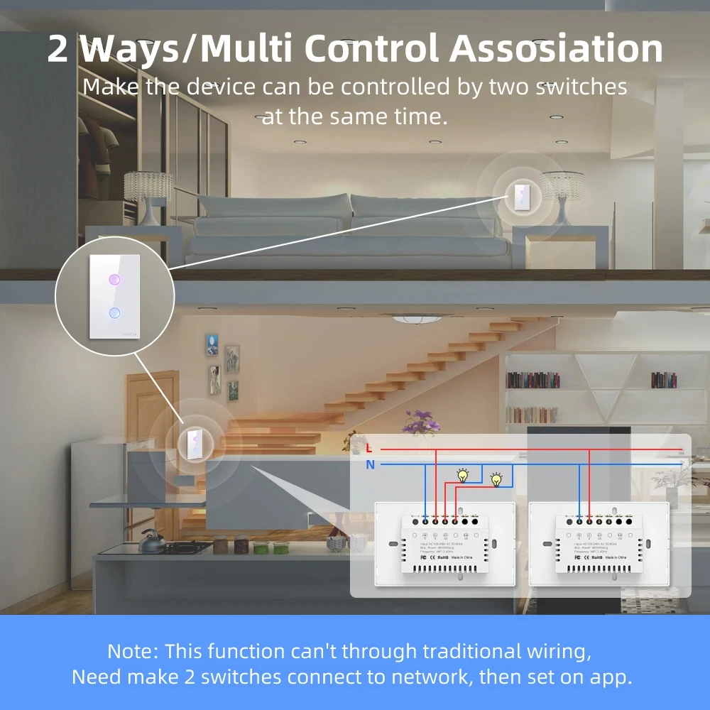 MIUCDA-Tuya WiFi Touch Smart Switch, 1, 2, 3/4 Gang, Rainuré Button Switch, Télécommande sans fil, Commande vocale, Fonctionne avec Alexa,Google Home