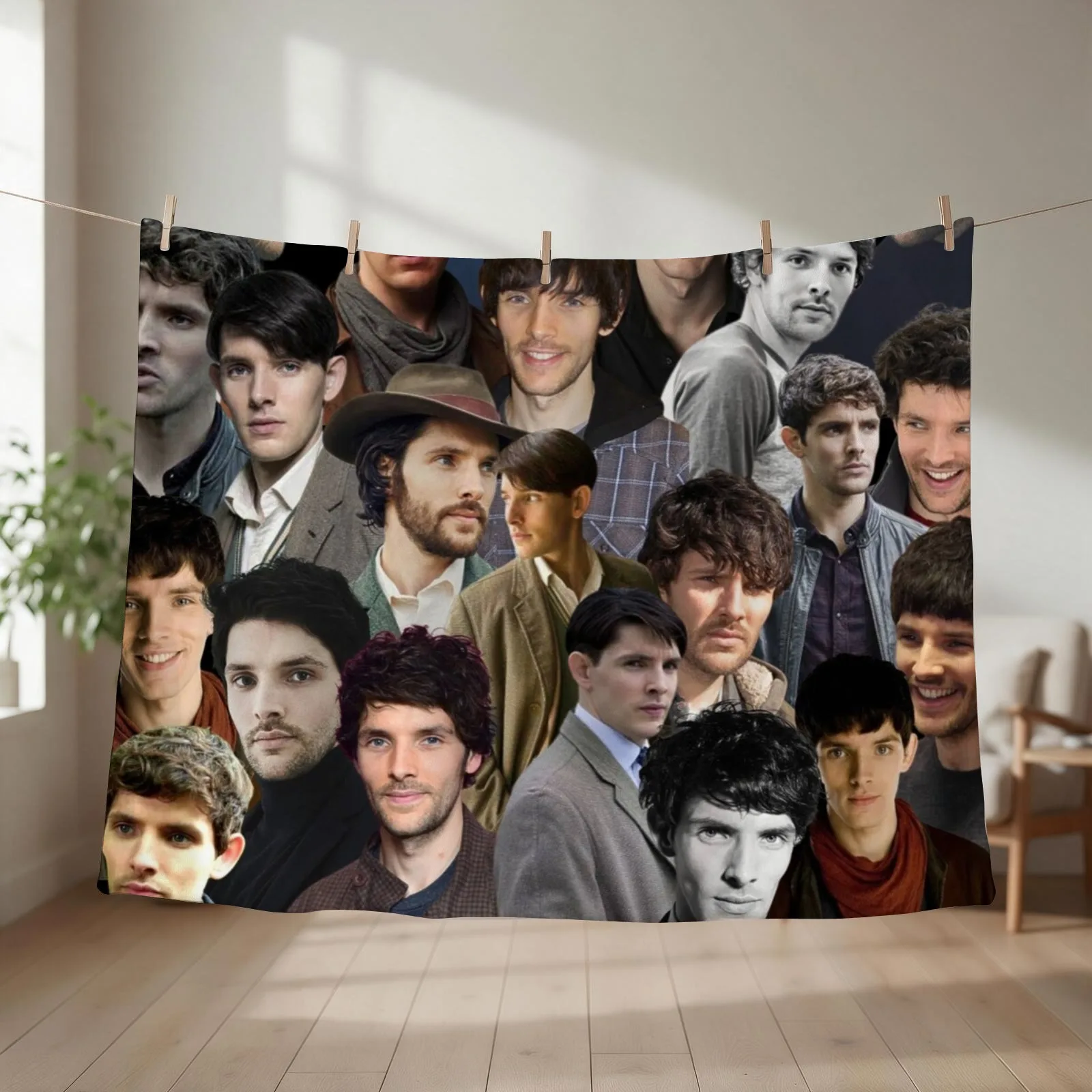 colin morgan photo collage Throw Blanket couch cozy soft plush fuzzy picnic outdoor blanket