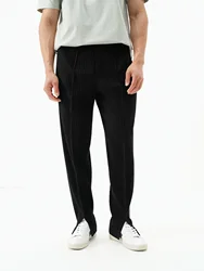 Miyake Plisse Man Pleats Solid Slit Pants Breathable Comfortable Trousers Japanese Style Miyake Pleated