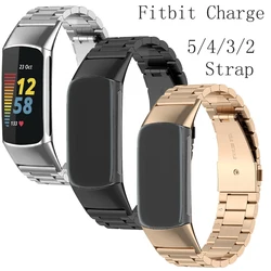 For New Fitbit Charge 6/5/4/3/2 strap band charge 5/6 Stainless steel Metal buckle band strap wristband smartwatch band  black