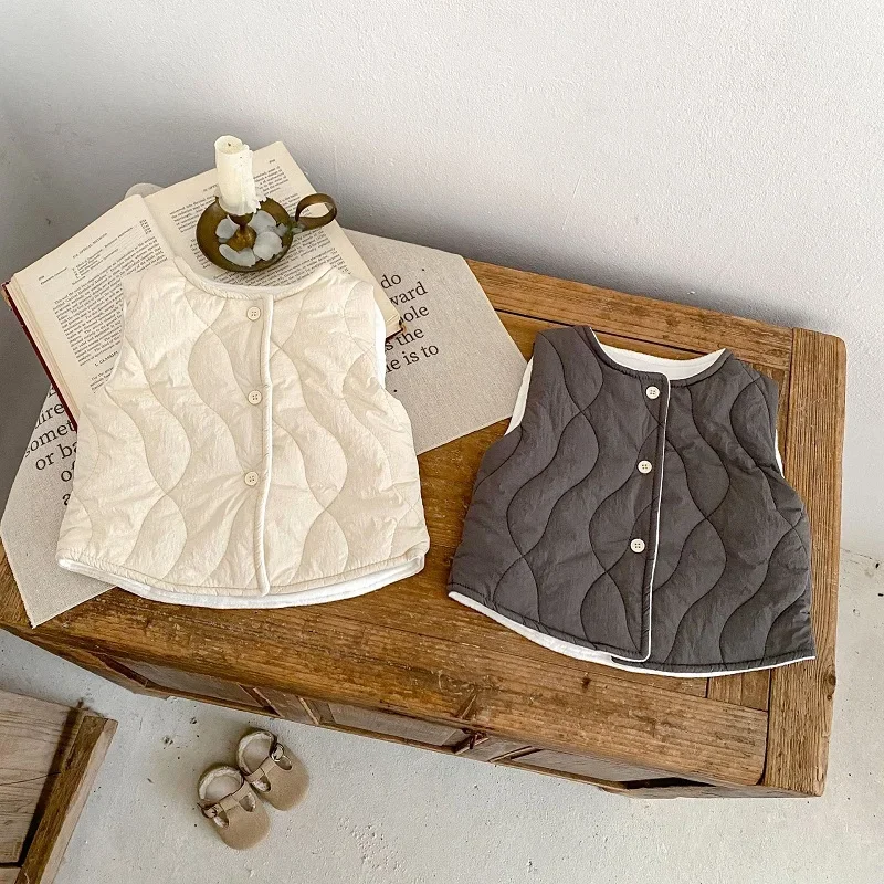 

New Winter Baby Waistcoat 0-3Years Newborn Boy Girl Solid Color Sleeveless Fleece Thick Warm Outwear Vest Kids Clothes