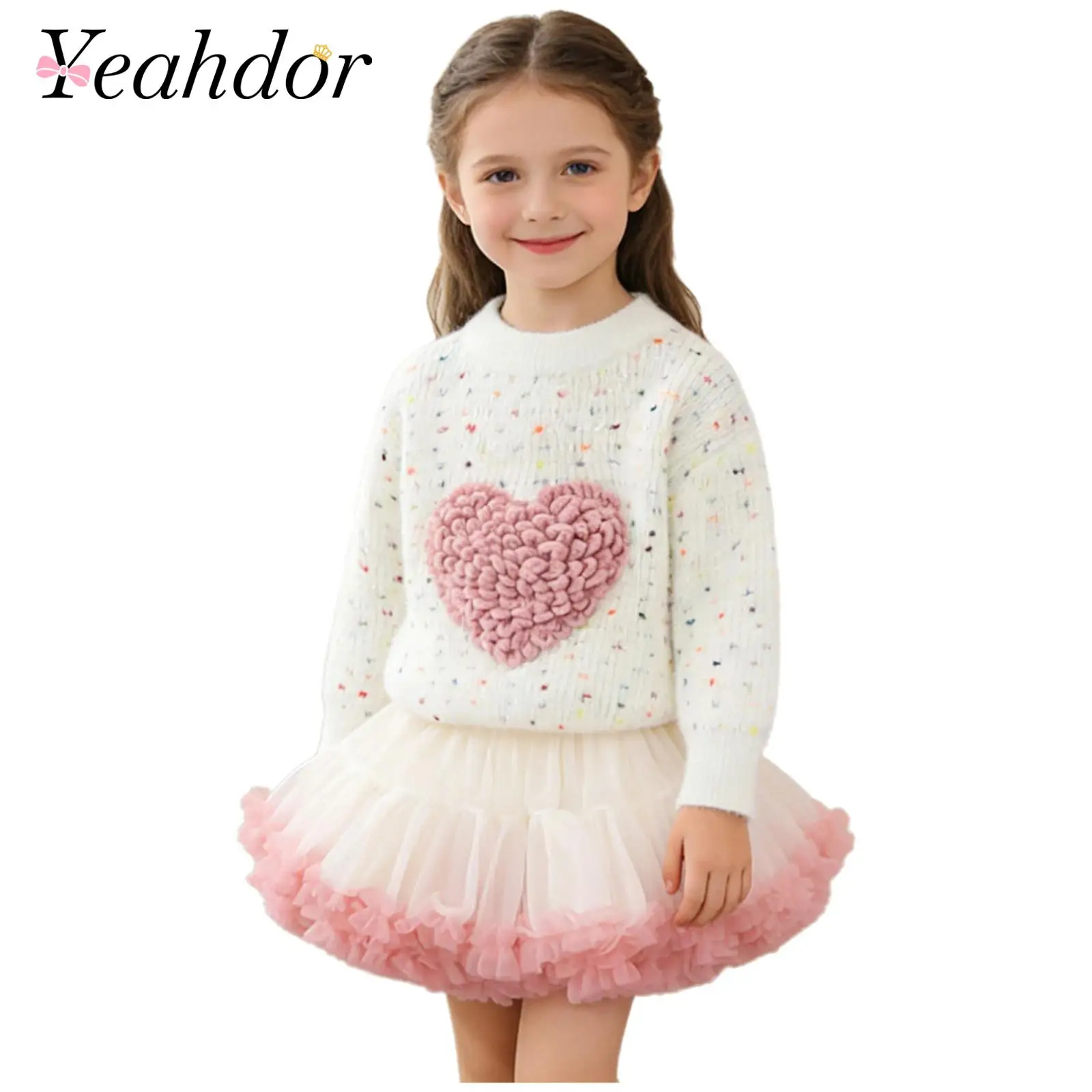 

Детский комплект для девочек: свитер и юбка, весенняя одежда, многослойная пышная юбка-пачка из фатина, комплект из 2 предметов для дня рождения, Дня святого Валентина, школы