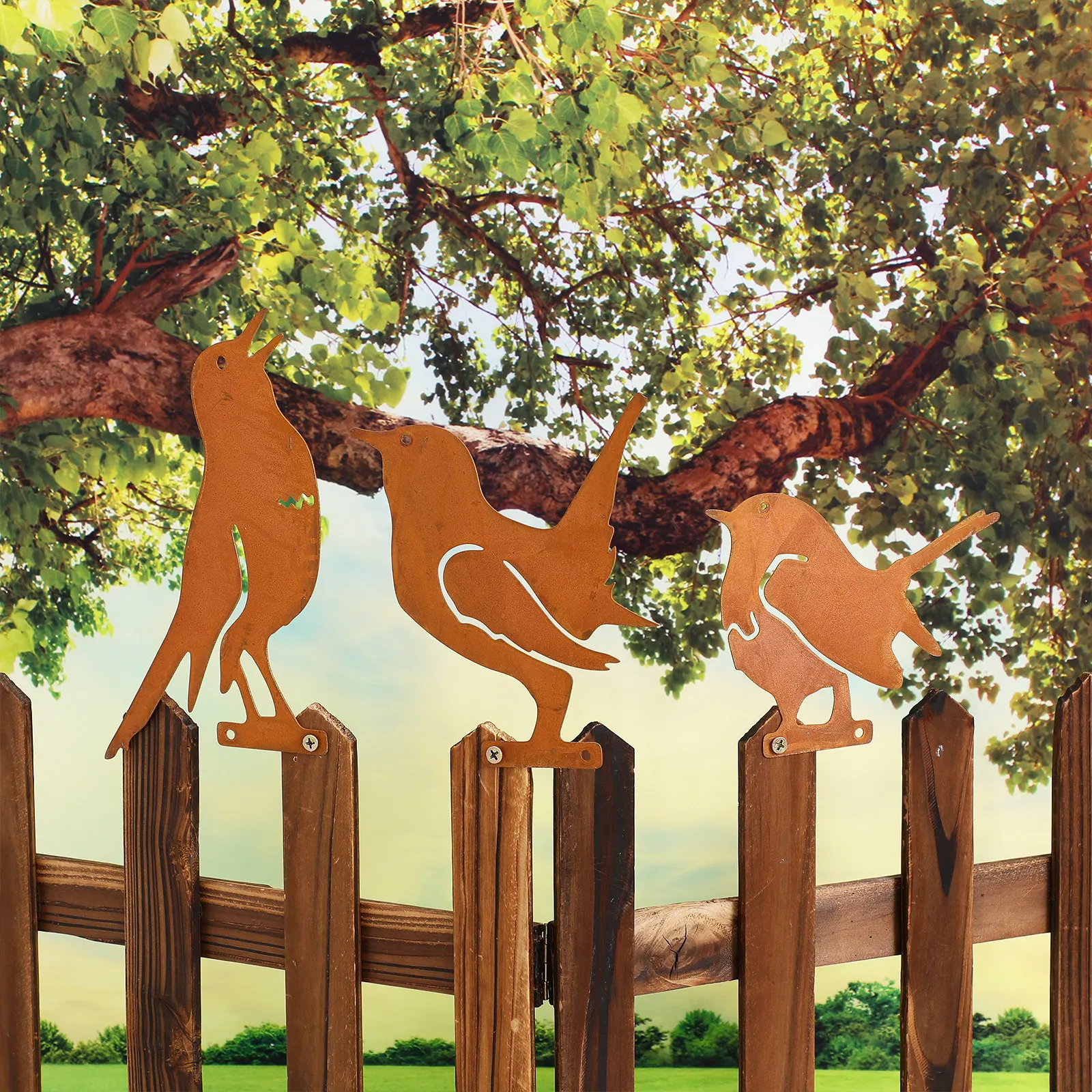 5Pcs Rusty Birds Decoration Artistic Silhouette Outdoor Garden Fence Metal Rusty Garden Birds Sculpture Ornamental