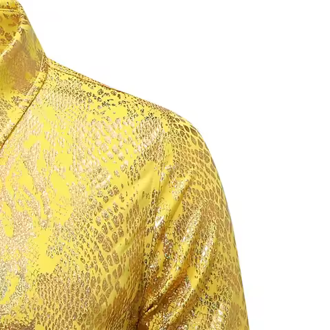 2025 New Nightclub Snake Print Loose Shirtss Men Clothing Gold / Silver Fashion Singer Stage Performance Dress Tops
