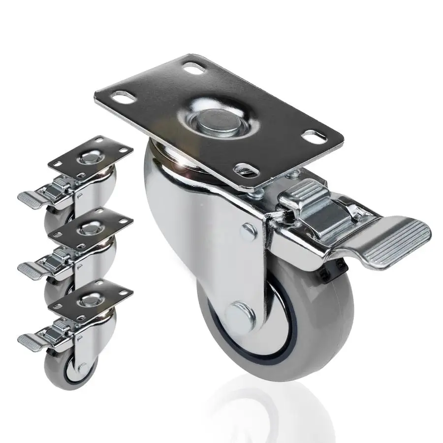 

3 Inch Swivel Caster Wheels Set of 4 with Brake amp 880 lbs Loads, Heavy Duty Plate Casters, Dual Locking PU Castor Wheels for F