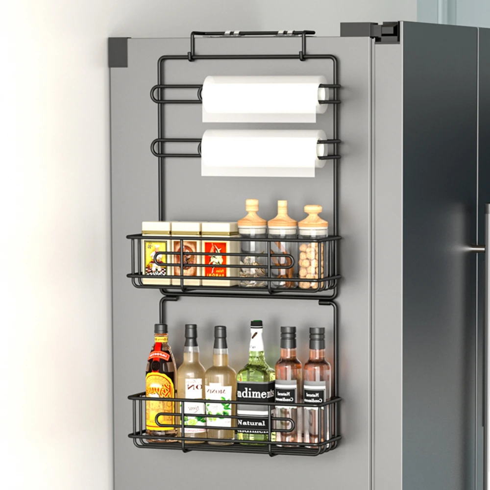 Refrigerator Storage Shelf Fridge Wall Side Hanging Storage Rack Kitchen Shelf Kitchen Gadgets Towel Bottle Spice Organizer